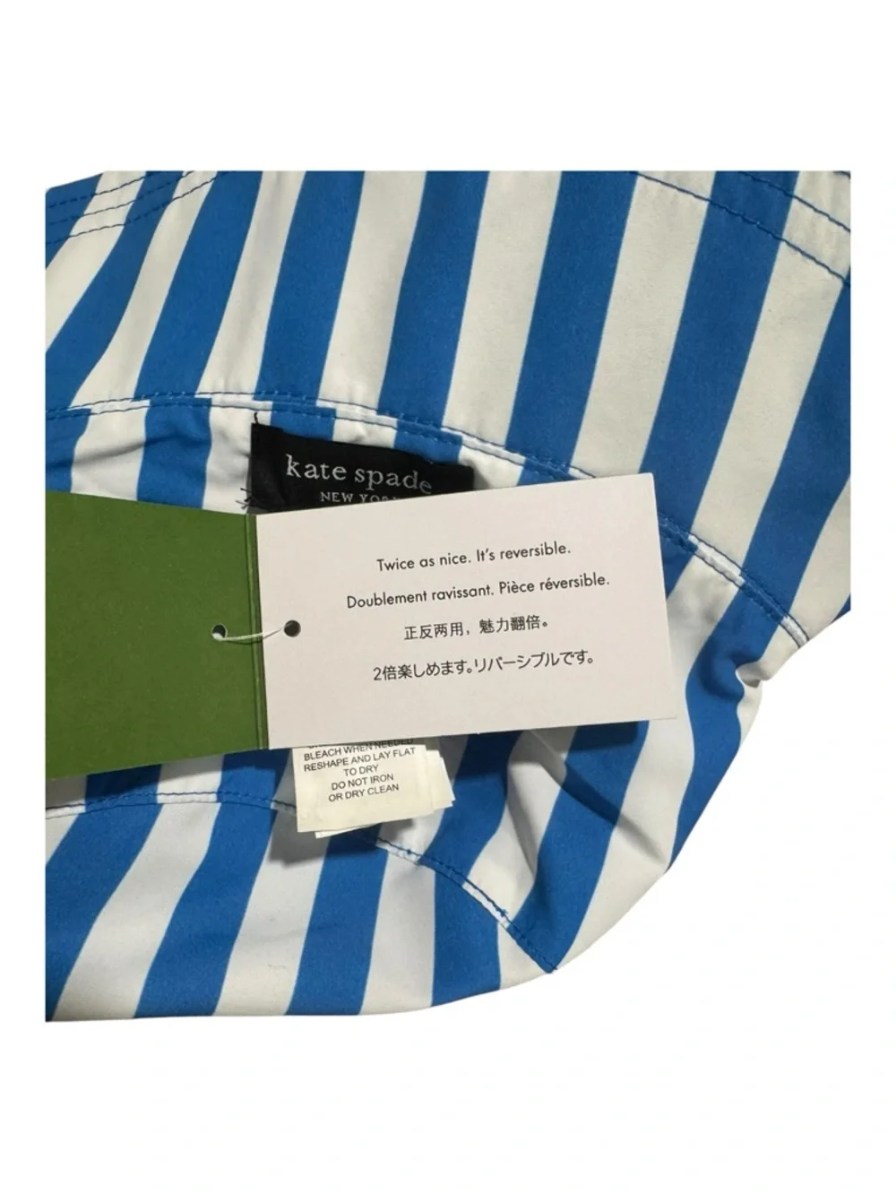 NWT Kate Spade Reversible Bucket Hat - Cobalt Blue & White Stripe - Picture 7 of 7